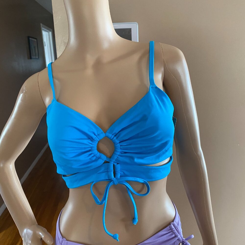 PINK Victoria's Secret Teal Blue Keyhole Cut Out Bikini Top Size L NWT